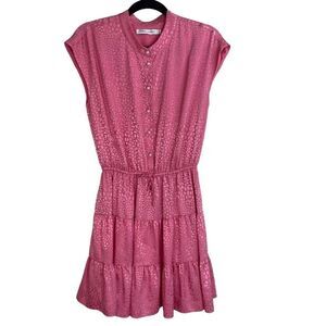 Rebecca Minkoff Punch Pink Ollie Leopard Tiered Dress Size XS